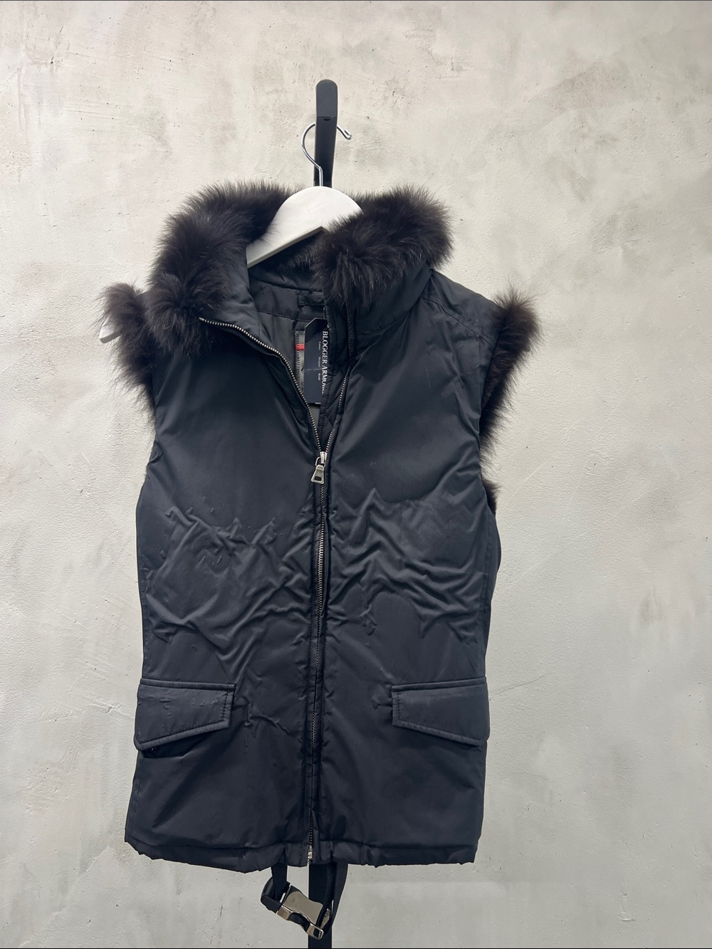 Prada Black Fur-Trim Sleeveless Vest